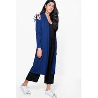 Tie Sleeve Cold Shoulder Duster - navy