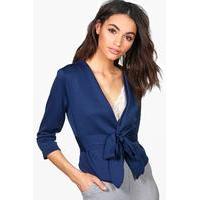 Tie Front Crop Jacket - navy