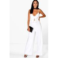 Tie Front Wide Leg Jumpsuit - ivory