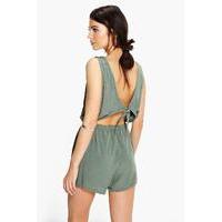 Tie Back Relaxed Fit Playsuit - khaki