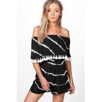 tie dye tassel trim playsuit black