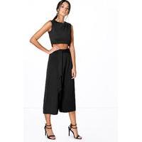 tie front culotte boxy top co ord set black