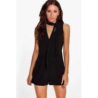 Tie Neck Playsuit - black