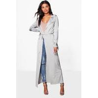 Tie Cuff Slinky Maxi Trench - silver