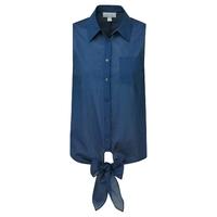 tie front cotton blouse navy 20