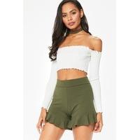 tillie khaki frill hem shorts