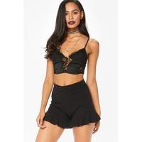 tillie black frill hem shorts