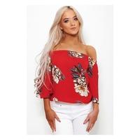 tiaga red floral bardot top