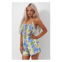 tia palm print frill playsuit