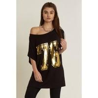 Tina Lagenlook Batwing Top Oversized Baggy Off Shoulder T Shirt