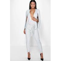 Tie Waist Wrap Front Trouser - grey