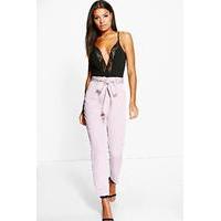 Tie Waist Woven Satin Slimline Trousers - smoke