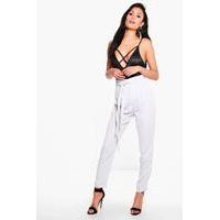 Tie Waist Woven Satin Slimline Trousers - dove