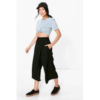 tie waist woven tailored culottes black