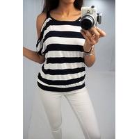 Tilda stripe print cold shoulder top