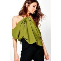 Tie Detail Cold Shoulder - khaki