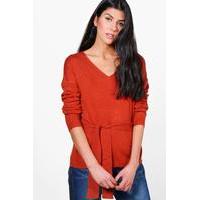 Tie Waist Fine Knit Jumper - rust