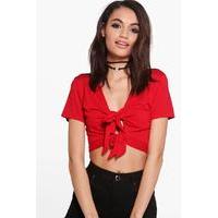 Tie Front Crop - red