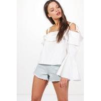 Tie Bell Sleeve Off The Shoulder Top - ivory