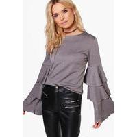 Tiered Ruffle Sleeve Top - grey