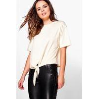 tie waist t shirt beige