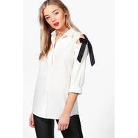 tie detail cold shoulder shirt cream