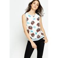 Tiger Face Printed Contrast Top