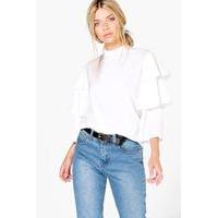 Tiered Sleeve High Neck Blouse - white