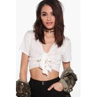 Tie Front Crop - white