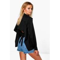 Tie Detail Open Back Shirt - black