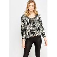 Tie Up Side Mono Print Top