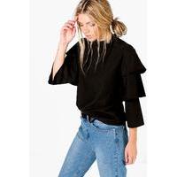 tiered sleeve high neck blouse black