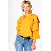 Tiered Sleeve High Neck Blouse - amber