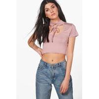 Tie Neck Cut Out Crop - rose