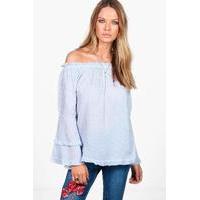 tiered sleeve stripe woven off the shoulder top multi