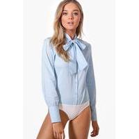 Tie Neck Shirt Bodysuit - blue