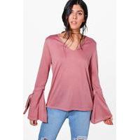 tie sleeve knitted top rose