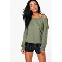 tie cold shoulder sweatshirt olive