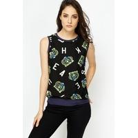 Tiger Face Printed Contrast Top