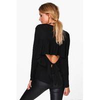 Tie Back Open L/S Top - black