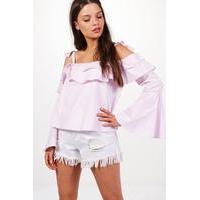 Tie Bell Sleeve Off The Shoulder Top - lilac