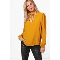 tie choker detail blouse mustard