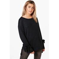 Tie Sleeve Soft Marl Jumper - charcoal