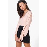 Tie Strap Detail Woven Blouse - blush