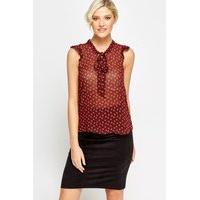 Tie Neck Burgundy Sheer Top