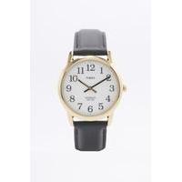 Timex Black Leather Gold Case Watch, BLACK