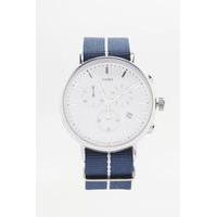 timex fairfield chronograph silver and blue watch beige