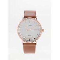 timex weekender fairfield rose gold leather watch beige