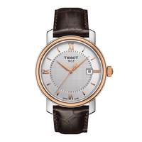 tissot bridgeport mens rose gold tone and brown leather strap watch