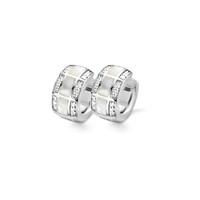 Ti Sento Earrings Hoop Silver And White Mother of Pearl And Cubic Zirconia 3 Row